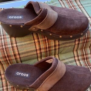 CROCS Dark Brown Suede Slip-Ons